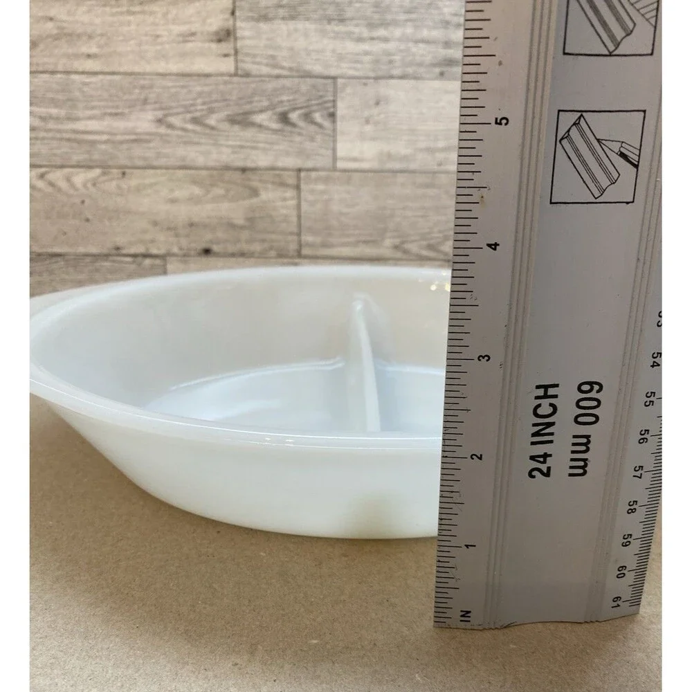 Vintage GLASBAKE White Milk Glass Oval Divided Baking Serving Dish J-2352 USA